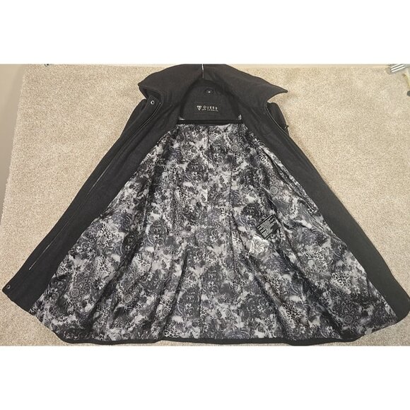 GUESS Wool Blend Winter Coat Gray Lined Toggle Buttons Removable Hood Women's L - Picture 2 of 16